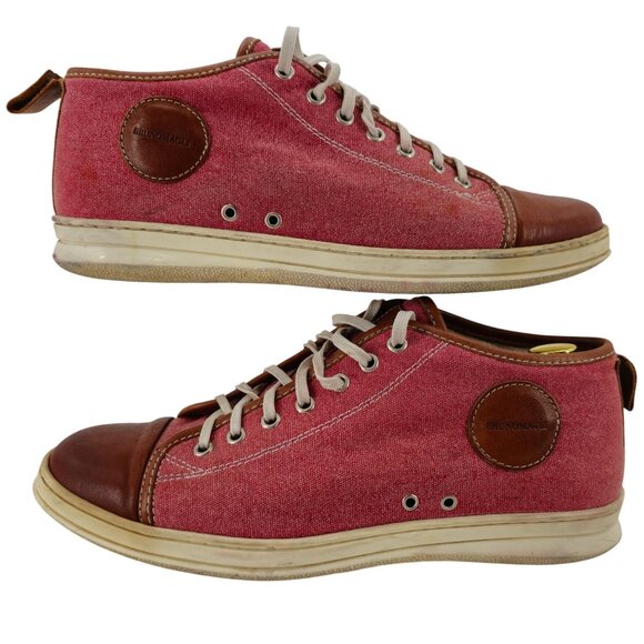 Bruno Magli Italy Burgundy Brown Canvas Leather Mid Sneakers Mens 7 Casual Shoes - Picture 3 of 15